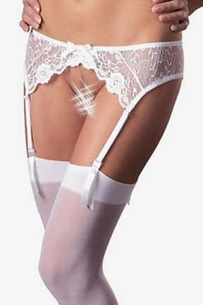 Lingerie Stockingset Mandy Mystery Line - A really classic garter belt holder in thin white lace, with adjustable garter belts. A pair of simple white socks is included.