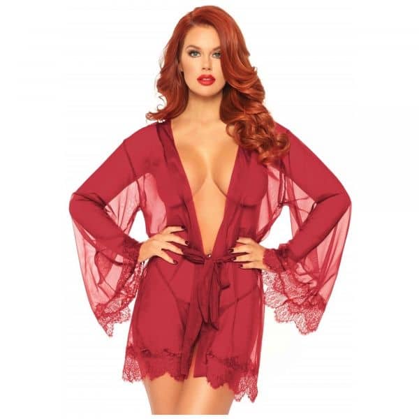 Sheer Robe with Flared Sleeves Red XL