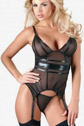 Lingerie Basque with wetlook stripes - Corset