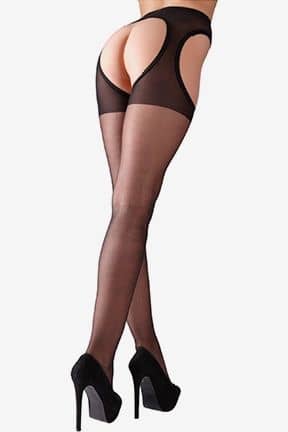 Lingerie Nylonstrumpbyxor med öppningar - Black nylon with open crotch.