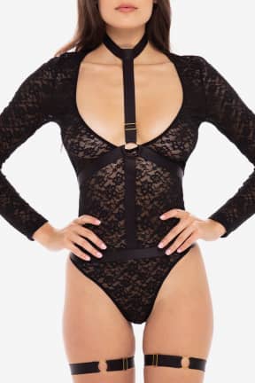 Lingerie Up to my neck 4 pc choker set BLK - Sexy string body with matching accessories