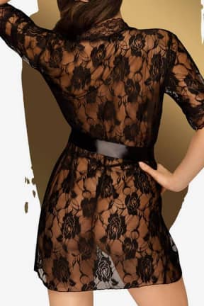 Lingerie Penthouse Sweet retreat black - Seductive kimono in lace with matching thong