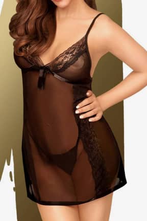Lingerie Penthouse casual seduction Black - Romantic negligee adorned with ribbon and bow in silk