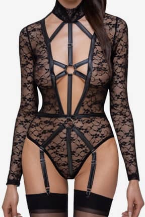 Lingerie Lace Body with Straps Black