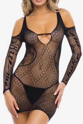Lingerie Between The Lines Dress Black OS - Teddy with long sleeves & stylish details
