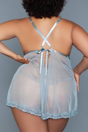 Lingerie BeWicked Bridgette Babydoll Grey - Flattering babydoll with mesh and lace details, incl. thongs