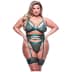 3PC Strappy Bra Garter & Panty Set Green Queen