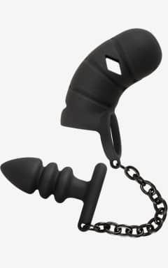Anal Sex Toys Cock Cage With Butt Plug Black