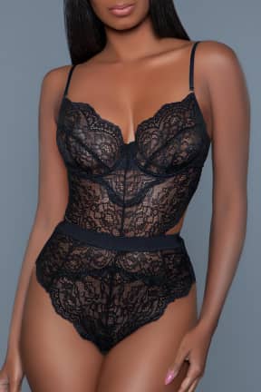 Lingerie BeWicked Bettany Bodysuit Black - Spetsbody med cut-outs