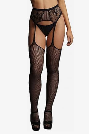 Lingerie Le Désir Fishnet and Lace Garterbelt Stockings OS - Sexy Bodystockings