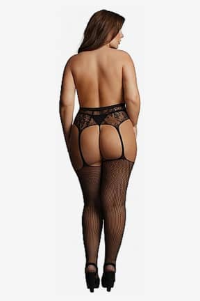 Lingerie Le Désir Fishnet and Lace Garterbelt Stockings OSX - Sexy Bodystockings