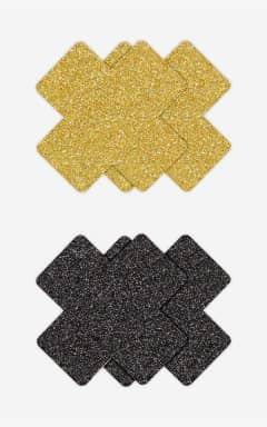 Body jevellery Glitter Cross Pasties Black & Gold 2 Pair