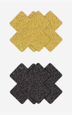 Lingerie Glitter Cross Pasties Black & Gold 2 Pair