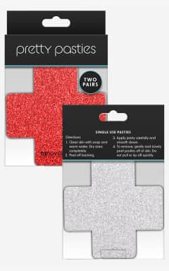 Body jevellery Glitter Cross Pasties Silver & Red 2 Pair