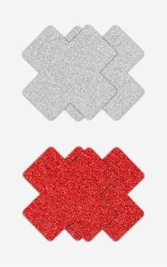 All Glitter Cross Pasties Silver & Red 2 Pair