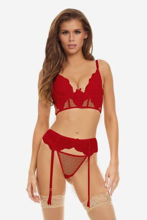 Lingerie Peek A Boo Wire 3PC Set Red - Sexy underwear