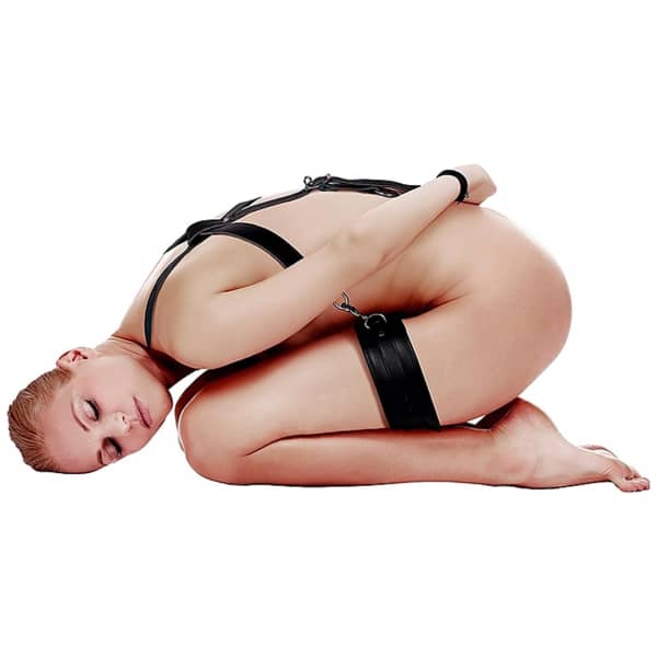 Body Harness With Thigh And Hand Cuffs Black