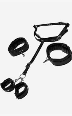 Roleplay Body Harness With Thigh And Hand Cuffs Black