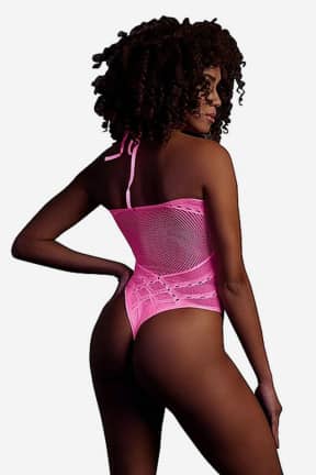 Lingerie Glow In The Dark Body With Halter Neck Pink - Sexy Body