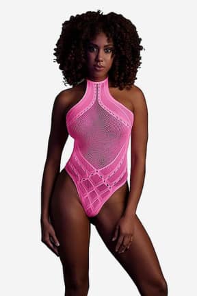 Lingerie Glow In The Dark Body With Halter Neck Pink - Sexy Body
