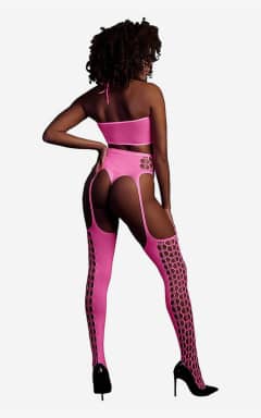 Lingerie Glow In The Dark Two Piece With Crop Top And Stockings Pink - Sexy underwear
