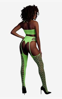 Lingerie Glow In The Dark Two Piece With Crop Top And Stockings Green - Sexy underwear
