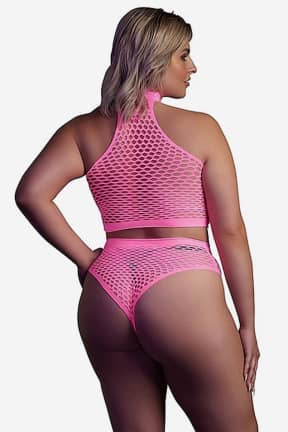 Lingerie Glow In The Dark Turtle Neck And High Waist Slip Pink