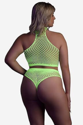 Lingerie Glow In The Dark Turtle Neck And High Waist Slip Green - Sexy sets