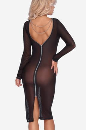 Lingerie Black Dress With Zipper - Dress in transparent mesh fabric with zipper and open back.