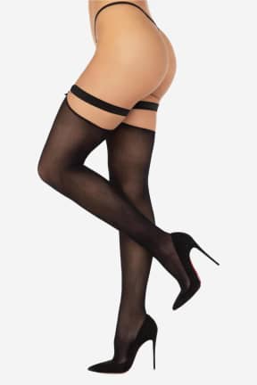Lingerie Thigh Highs With Garter Top Black - Stayups with stylish heart details