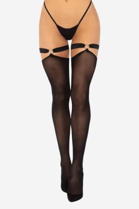Lingerie Thigh Highs With Garter Top Black - Stayups with stylish heart details