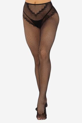 Lingerie Crotchless Backseam Tights Black - Fishnet tights with open crotch and stylish details at the back