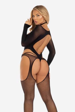 Lingerie Bodystocking With Cut Out Teddy Black - Two-piece bodysuit with challenging cutouts