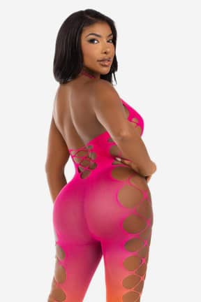 Lingerie Ombre Footless Bodystocking Pink - Body in dip-dye pattern without feet