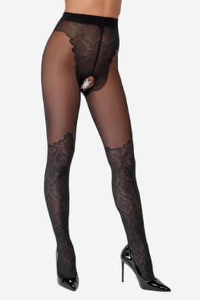 Lingerie Cottelli Crotchless Tights Lace - Sexy Tights