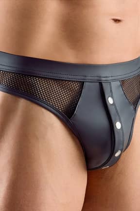 Lingerie Svenjoyment Thong For Men Black - Briefs with fishnet details and buttons at the front