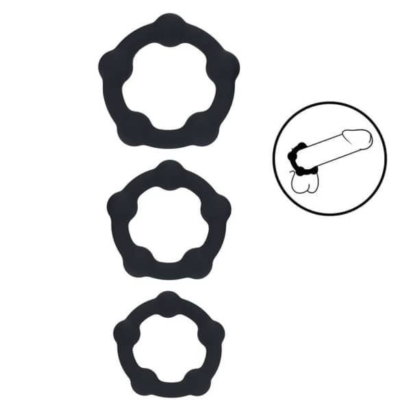 Levelz - Beaded Silicone Cockring Set Of 3 - Black - S/M/L