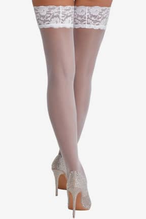 Lingerie Cottelli Legwear - Hold Up Stockings - White - 5 - Silky 20 denier thigh highs with a lace top that grips all night, no garter needed.  
Semi-sheer white allure with reinforced toes and OEKO-TEX certified comfort.
