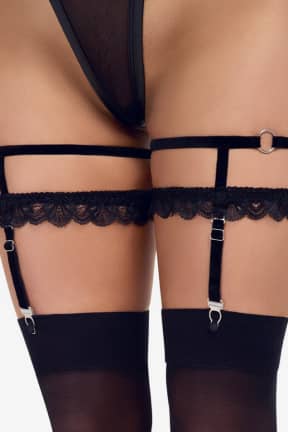 Lingerie Cottelli Accessoires - Velvet And Lace Suspender Garters - Black - S/M - Plush black velvet and lace hug your curves while sturdy clips keep stockings flawless.  
Adjustable, removable straps let you switch from subtle tease to full vintage fantasy.
