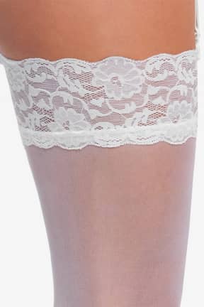 Lingerie Cottelli Legwear - Stockings With Lace - White - S - Ultra-sheer white hold-ups that hug your thighs, stay put, and feel like a whisper. Silky lace, all-day comfort, and skin-safe fabric for sensual, carefree wear.