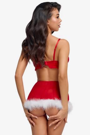 Cottelli Lingerie - Set X-Mas - Flirty red mesh hugs your curves while soft white feathers tease every glance.  
Stretchy, adjustable fit shapes your body and turns any night into a festive fantasy.
