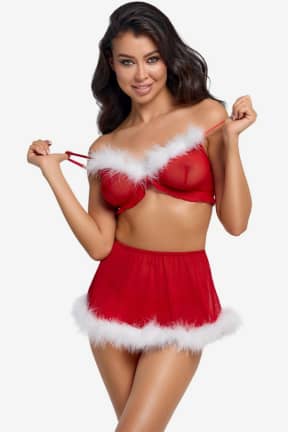 Cottelli Lingerie - Set X-Mas - Flirty feather trim and sheer red powernet hug your curves for instant holiday heat. Adjustable straps and a stretchy fit keep it comfy, mix-and-match, and ready to tease.