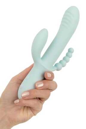 All Good Vibes Only - Triple Stimulation Vibe - Soft Silicone - Blue - Three motors, three sweet spots - deep G-spot, clit and teasing backdoor thrills in sync. Soft silicone, USB-C rechargeable and IPX7 waterproof for steamy play anywhere.