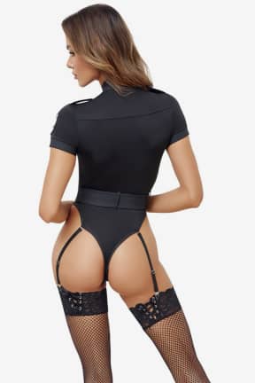 All Cottelli - Police Body - S - Glossy wetlook bodysuit hugs your curves with comfy stretch and a commanding uniform vibe. Three-way zip lets you tease, reveal, or cover up in seconds.
