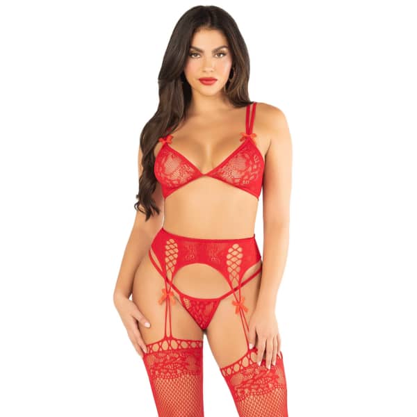 Leg Avenue - Bra Top, String and Garter Belt Stockings Red