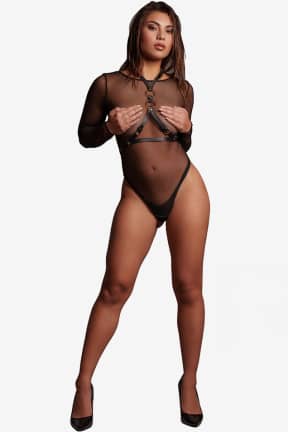 All Le Désir - Lexy - Harness and Mesh Body - One Size - Black - Strappy harness lines over stretch mesh hug your curves for a daring, semi-sheer look.  
One size flexes with you, making it an effortless confidence boost for nights out or in.