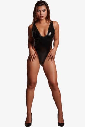 All Le Désir - Vixen - Extreme High Leg Wet Look PVC Body - One Size - Black - Glossy wet-look PVC hugs your curves for a bold, photoshoot-ready shine. Extreme high-cut legs dial up drama and make them look longer instantly.