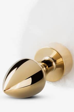 All EasyToys Fetish - Butt Plug – White Fox Tail - Beginner-friendly Buttplug in smooth gold aluminium—cool it, warm it, play your way. Fluffy faux-fox tail adds teasing flair, and it cleans up fast.