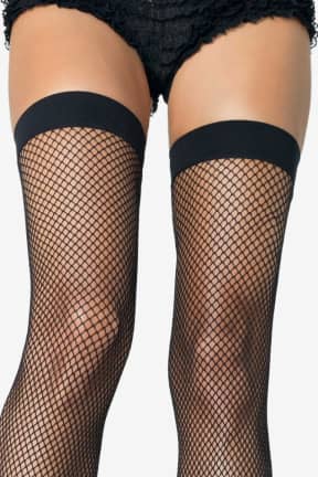 All Leg Avenue - Nylon Fishnet Thigh Highs - Slip into classic fishnet allure with a comfy one-size fit and a bold, leg-lengthening look.  
Lightweight and versatile for nights out, costumes, or shoots - add a garter for extra hold.